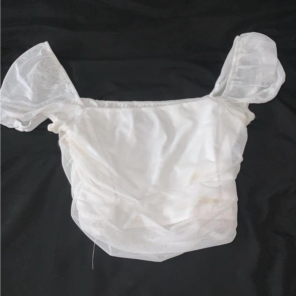 White Mesh Puff Sleeve Top